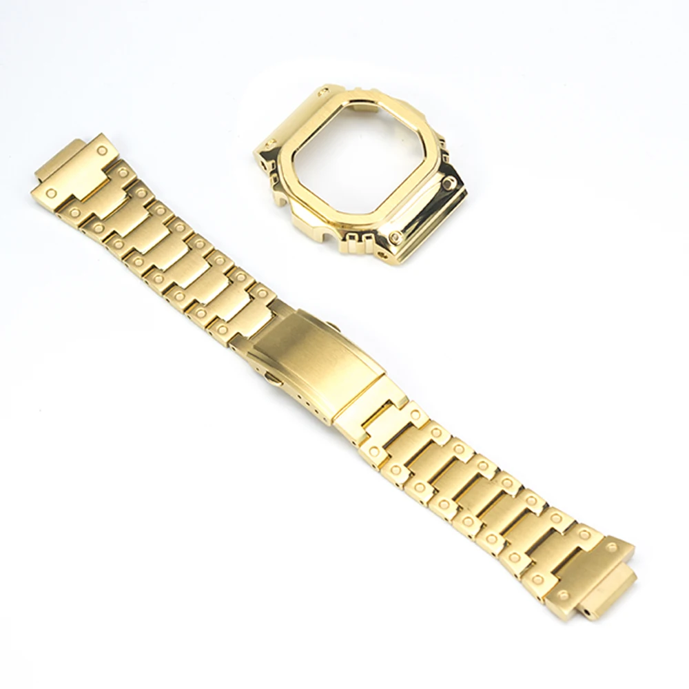 DW5600 5610 часы набор ремешок для часов ободок обновление модификация Металл 316L Нержавеющая часы аксессуары - Цвет ремешка: Gold Set