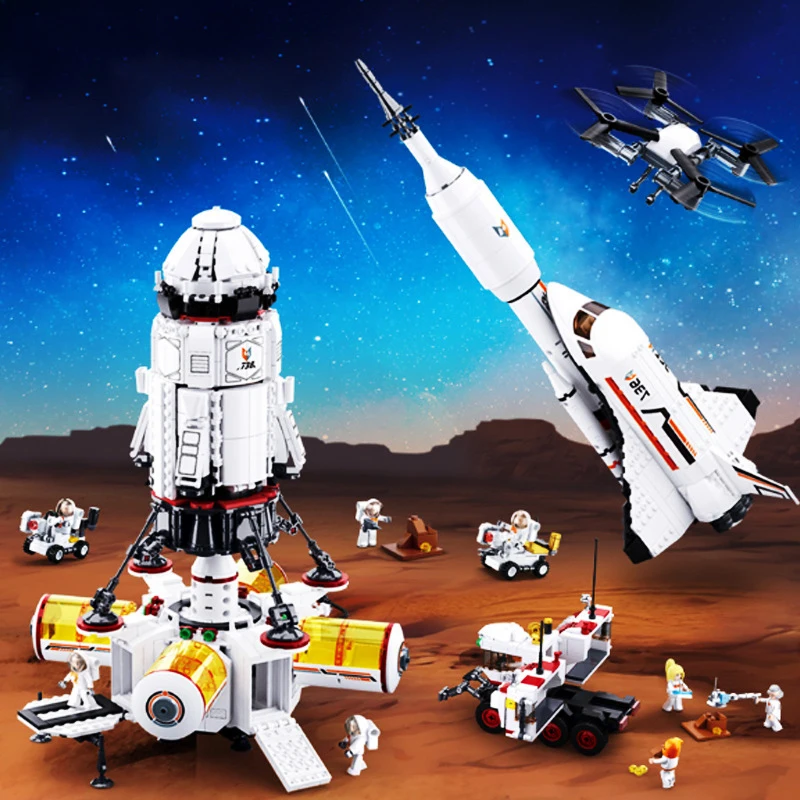 Ceny Dla dzieci w przemyśle lotniczym serii klocki zabawki kompatybilny z Legoinglys przestrzeni miejskiej z dostępem do kanałów satelitarnych rakieta kosmiczna DIY figurki cegły