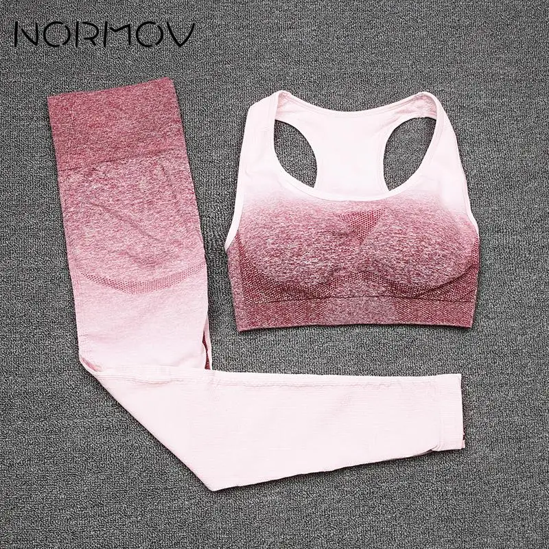 NORMOV Ombre Yoga Set Sports Bra and Leggings Women Gym Clothes Seamless Workout Fitness Sportswear Suit | Спорт и развлечения