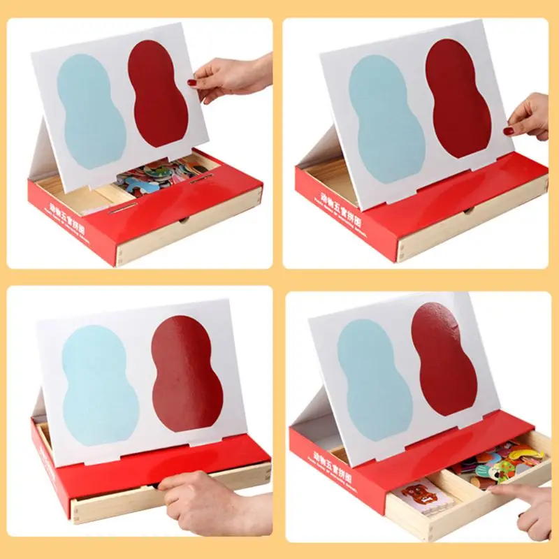 

3D Magnetic Wooden Cartoon Animals Jigsaw Puzzle Sticker Educational Toy For Children Baby Kids X5XE