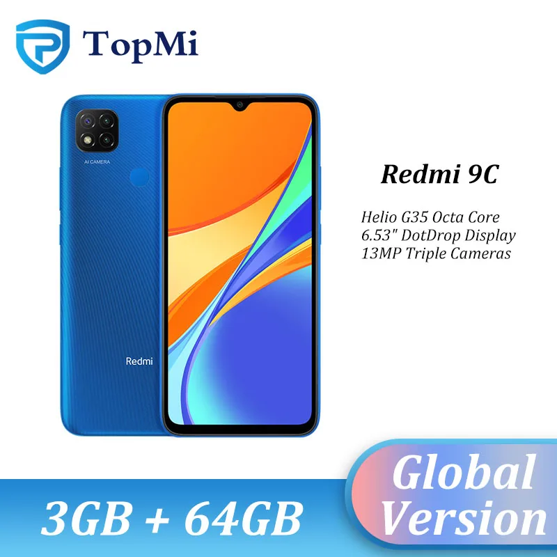 Xiaomi-teléfono inteligente Redmi 9C 9 C, versión Global, 3GB de RAM, 64GB de ROM, Helio G35, ocho núcleos, cámaras triples de 13MP, 5000mAh, pantalla de 6,53