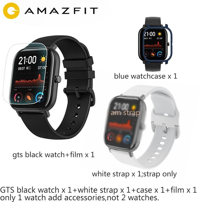 Смарт-часы Amazfit GTS, черные, 5 АТМ, водонепроницаемые, для плавания, умные часы, 14 дней, батарея, MusicControl, для Android, для ios, globalversion - Цвет: watchaddstrapandcase