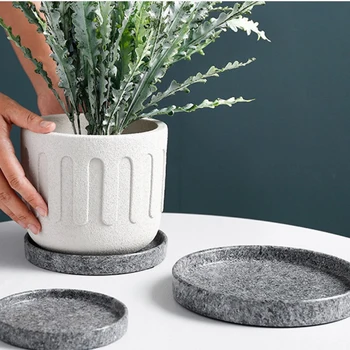 

2PCS 11.5x11.5x1.5cm Flowerpot Drip Tray Ceramic Cement Design Flowerpot Base Tray for Garden Balcony Grey/Brown