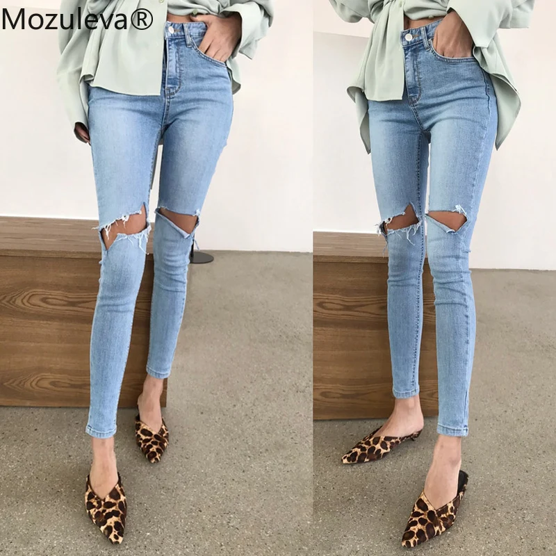 Mozuleva/весенне-летний светильник, женские джинсы с потертыми дырками, джинсовые обтягивающие джеггинсы, крутые Брюки-Капри, повседневные женские джинсы