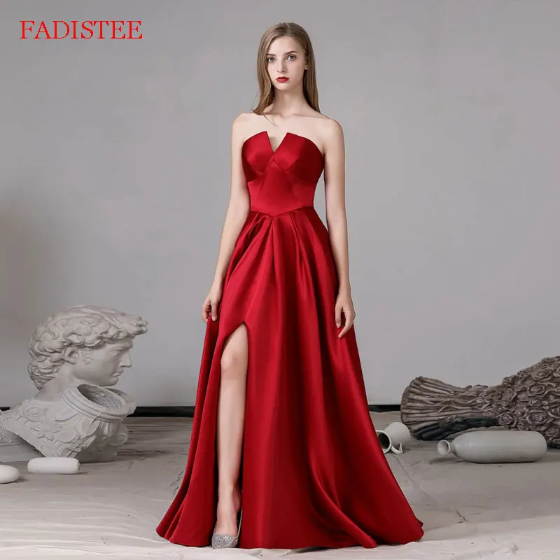Женское вечернее платье без бретелек элегантное мягкое атласное рукавов для