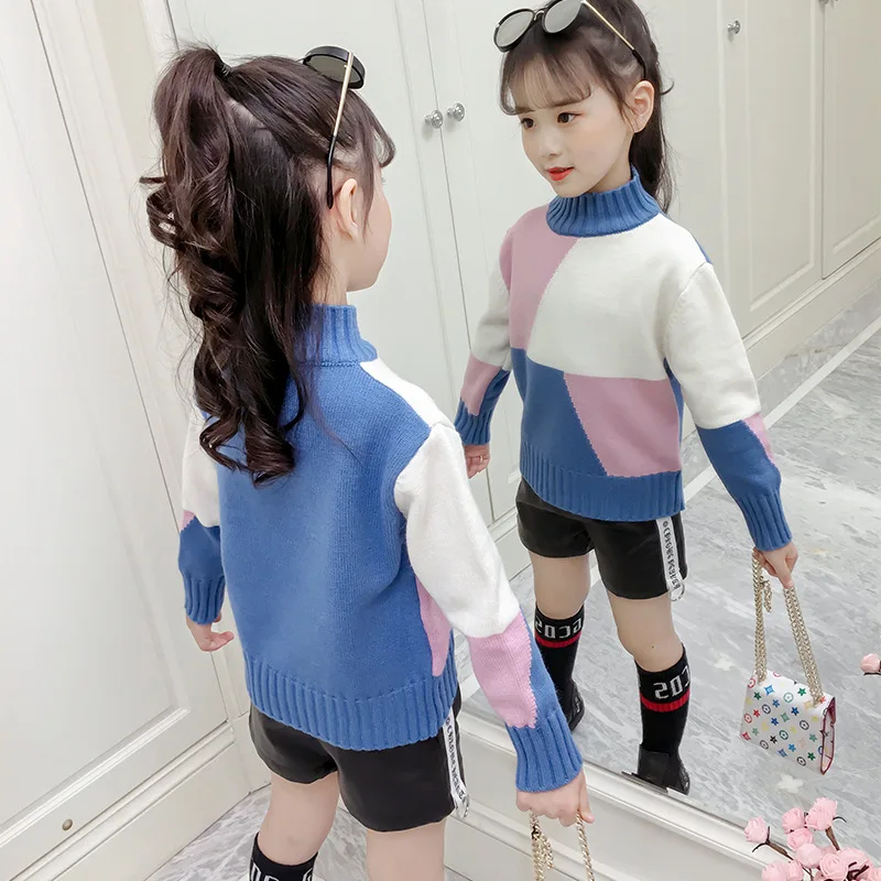 

Girls Mixed Colors Sweater Pullover Childrenswear Western Style Children Big Boy GIRL'S Fall And Winter Clothes Brushed And Thic