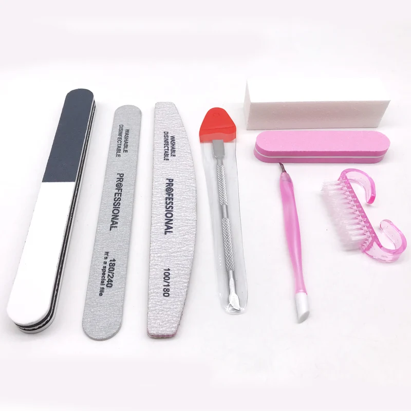 

8Pcs/Set Nail Kits Professionnel Manicure Set Sanding File Dead Skin Shear Fork Nail Art Kits Brushes Makeup Manicure Tools New