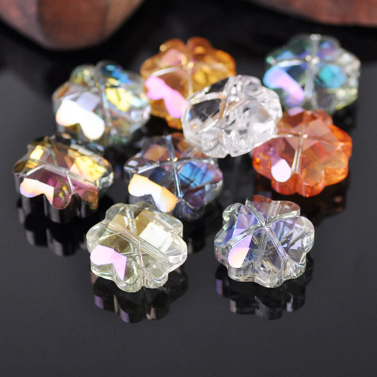 5pcs Flower Shape 17mm Faceted Crystal Glass Loose Crafts Beads for Jewelry Making DIY 5pcs transparent 27mm austrian element peach heart pendant sun catcher crystal chandelier decor faceted glass prism love beads