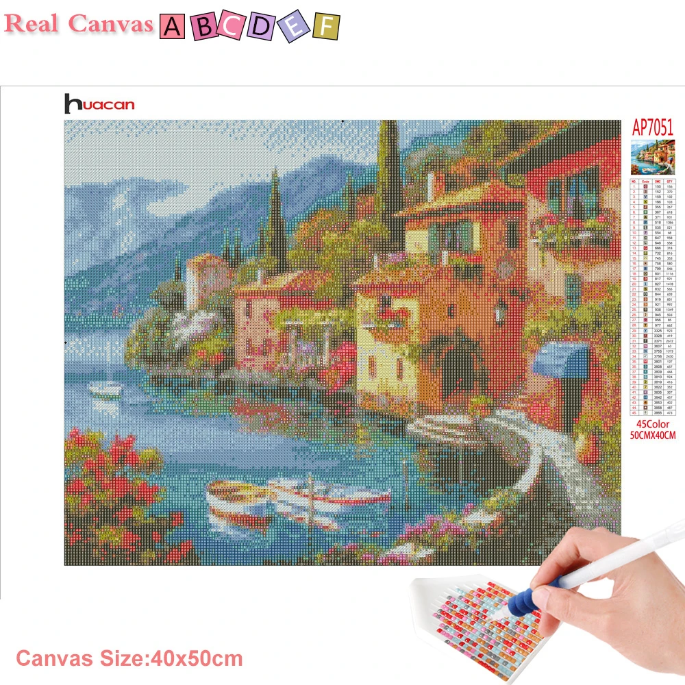 Huacan Diamond Painting Scenic 5D Diamonds Mosaic Seaside Town Picture Rhinestones Full Square Drill Home Decoration diamond painting diamond art painting kit diamond painting set