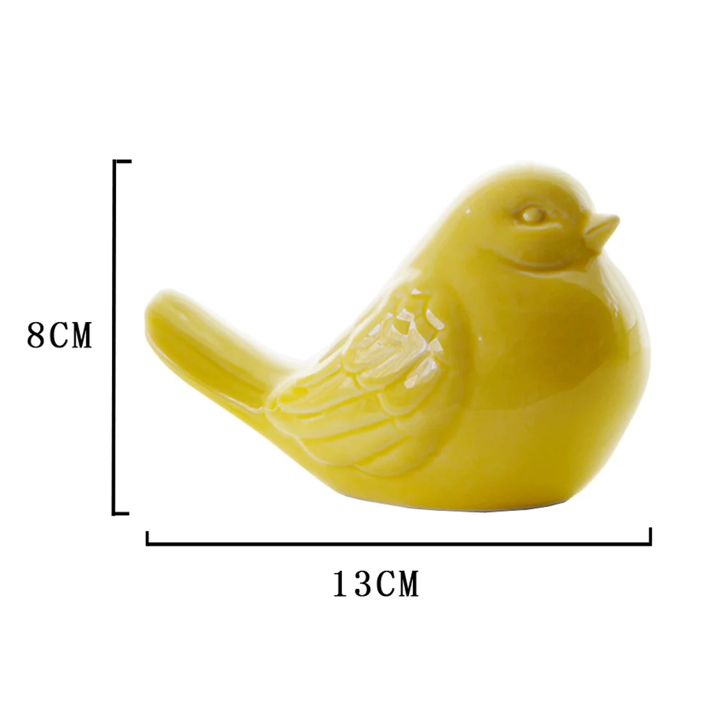 Ceramic Bird Ornament Porcelain Statue Figurine Photo Props -Yellow