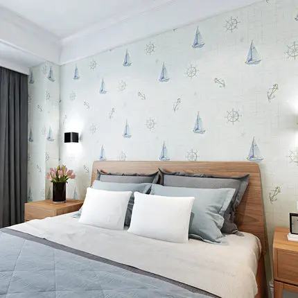 

Children's Room Cartoon Non-woven Wallpaper Modern Bedroom Living Room Decoration Background Sailing Wall Paper Roll