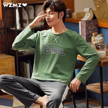 

Men's Winter Pajamas Set Warm Cotton Sleepwear Letter Print Casual Long Sleeve O Neck Pajamas Plus Size Pajamas for Men Homewear