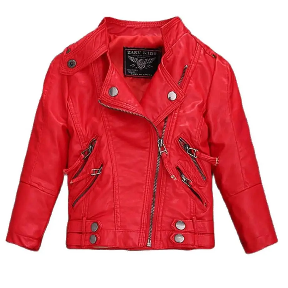 Children's Outerwear New Girl PU Leather Jacket Autumn Winter Teenager Boys Fashion Leather Jacket Coat Collar Overwear