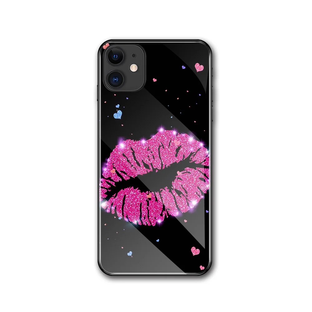 Чехол для iphone 11 стеклянная задняя крышка чехол xs max девочек с рисунком губ iPhone 6 6s 7