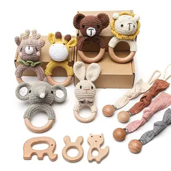 Anneau de dentition en bois au Crochet pour nouveau né, 1 ensemble de produits de soins pour bébé, jouet éducatif de gymnastique Mobile pour enfant 