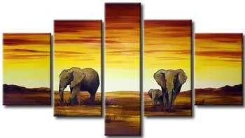 

Handmade 5 Panels Abstract African Elephant Paintings on Canvas Large Modern Wall Art for Living Room Bedroom Home Decoration