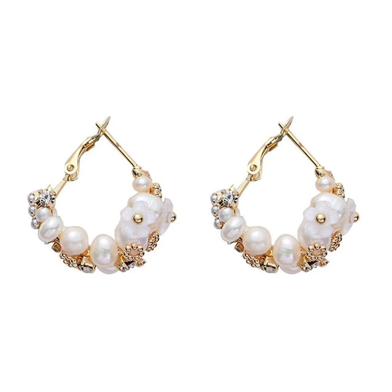 

Handmade Fresh Water Pearl Hoop Earrings for Women Wedding Party Stone Earrings Jewelry