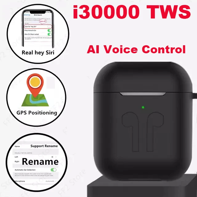 i30000 TWS Hey Siri AI Voice Control+Change name+GPS positioning Bluetooth Earphone in-ear Smart Sensor pk i90000 i100000 TWS i30000 TWS Hey Siri AI Voice Control+Change name+GPS positioning Bluetooth Earphone in-ear Smart Sensor pk i90000 i100000 TWS
