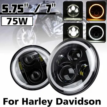 

7" 5.75" LED Car Motorcycle Headlight H4 Moto Headlamp Head Light DRL Halo Ring For Harley Softail Cafe Racer Chopper
