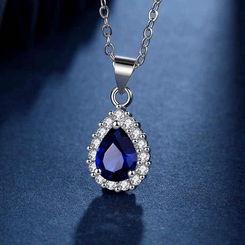 Fashion Women Necklace 925 Silver Jewelry Water Drop Shape Sapphire Zircon Gemstone Pendant Accessories for Wedding Engagement pendant necklace silver necklace silver pendant silver necklace charms