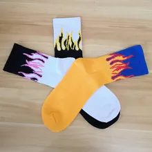 6PCS Men Fashion Novelty Hip Hop Hit Color On Fire Crew Socks Red Flam BlazePowerTorch Hot Warmth Street Skateboard Cotton Socks