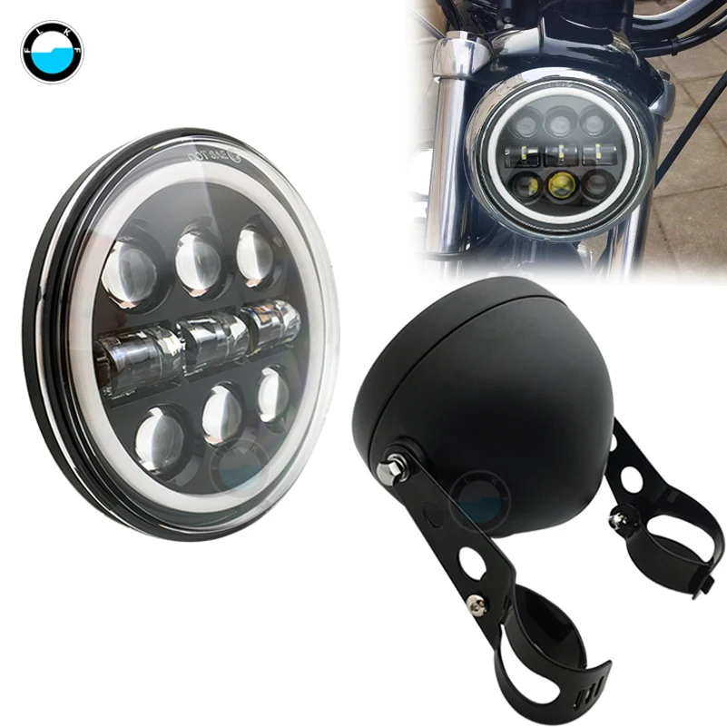 5-3/" налобный фонарь 45 Вт H/L луч для Dyna Sportster 1200 883 частей указатель поворота moto r 5,75 дюймов проектор светодиодный мото фара