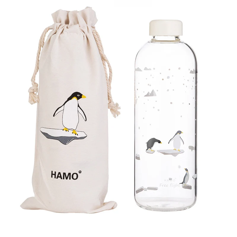 QE-1000ML 1000 мл стеклянная бутылка для воды с океанским уплотнением и Китом с рукавом, портативные креативные спортивные бутылки, чайник для кемпинга, посуда для напитков - Цвет: QE-1000ML