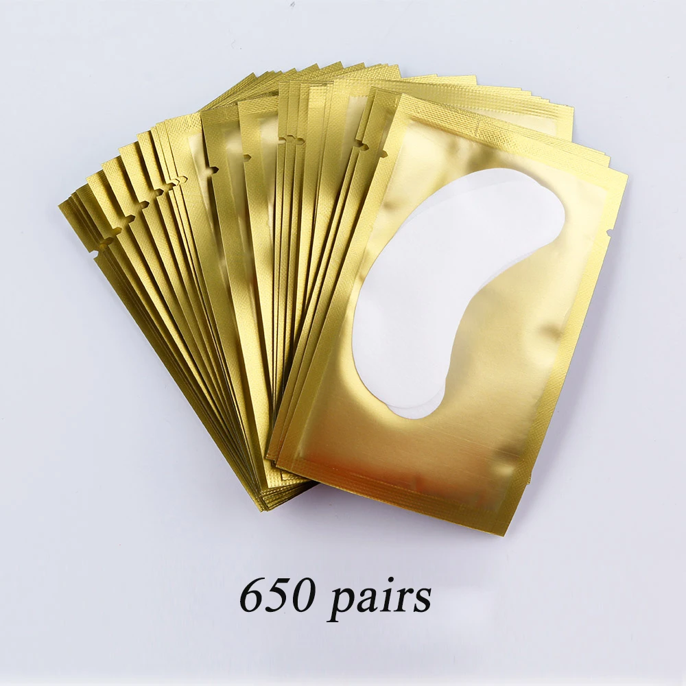 Whosale 650pairs Eye Patches Gel Patch Grafting Eyelash Under Eye Pads Lash Eyelash Extension Pillow Sticker Wraps Make Up Tools - Цвет: Gold