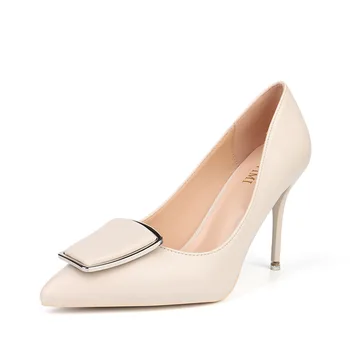 

NEW 9CM PUMPS Square buckle single shoes female 2019 women's shoes shallow mouth stiletto pointed ladies high heels women