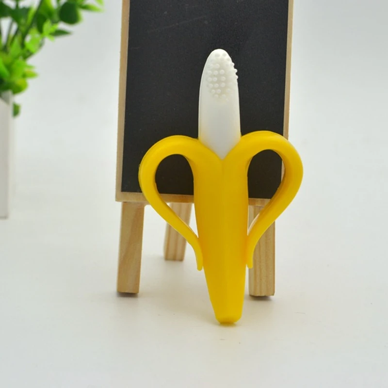 Safe Baby Teether Toys Toddle BPA Free Banana Teething Ring Silicone Chew Dental Care Toothbrush Nursing Beads Gift For Infant