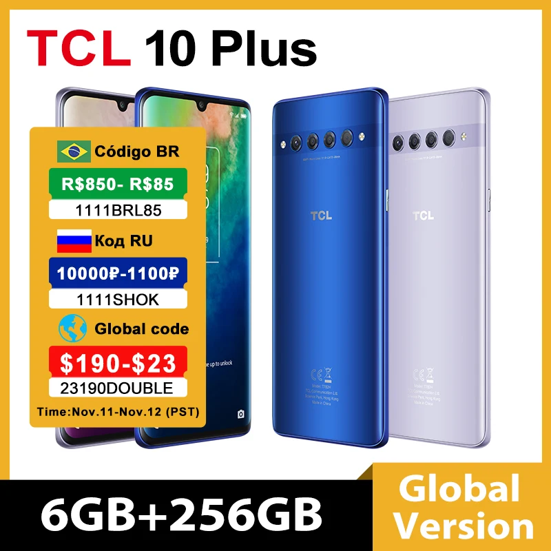 Оригинальный смартфон TCL 10 Plus 6 ГБ/256 ГБ NFC безрамочный дисплей 47 дюйма AMOLED Snapdragon 665