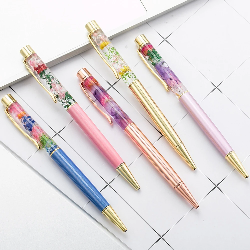 1 PCS Luxury Eternal Flower Ballpoint Pen Liquid Flow Oil Crystal Metal Ball Pen Student Write Signature Office Supplies