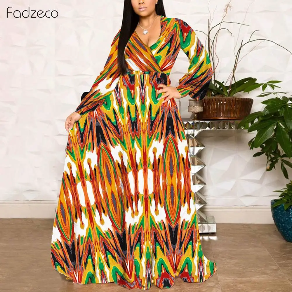 Fadzeco African Plus Size Dresses For Women Robe Loose Dress Dashiki Batik Floral Wax Print Lady Clothing African Gown For Women