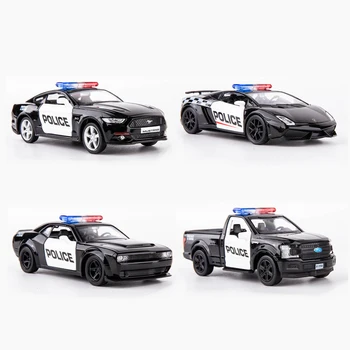 

1:36 High Simulation Lambor Dodge Ford Mustang f150 Pickup Alloy Police Car Children Toy Pull Back Police Car Model for gifts