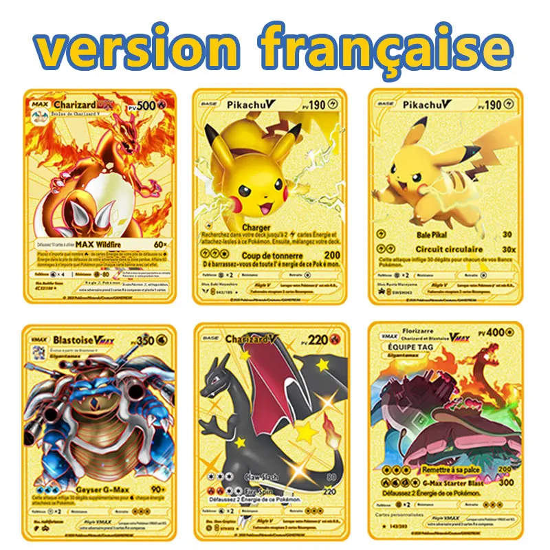 Карты Pokemon французская версия аниме металлические флэш-карты Vmax carte pokemon франчеса