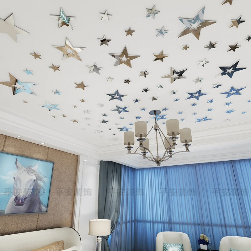 Потолочные звезды зеркальные Акриловые 3d стерео настенные наклейки для спальни