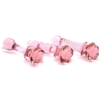 Ladies Rose Glass Wand Dildo Crystal Penis for Female Vagina Anal Butt Massage Realistic Dildo Erotic Goods 4