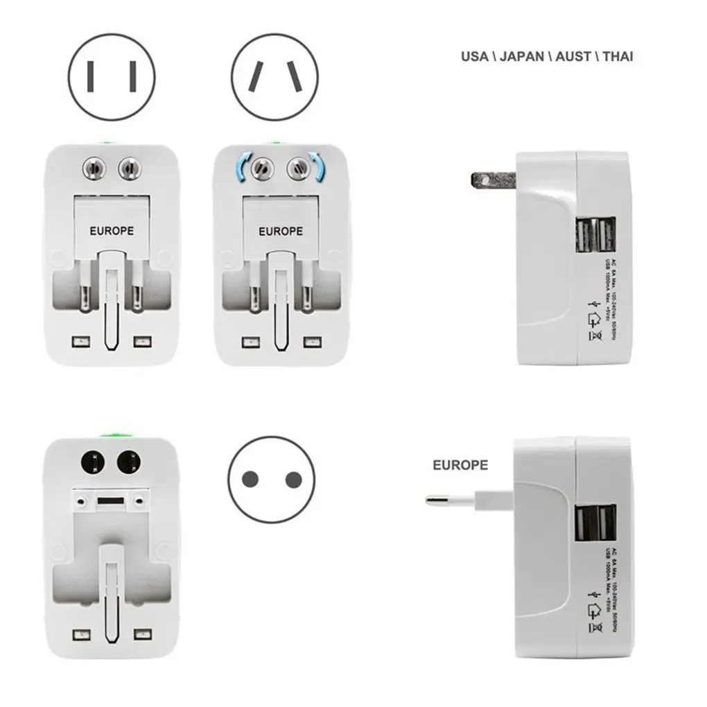 Универсальный адаптер двойной USB зарядное устройство конвертер международный Путешествия Электрический штекер портативный все в одном гнездо для преобразования звука