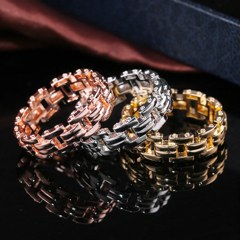 

Huitan Stackable Link Chain Design Men Rings Silver Gold Rose Gold Color Avaliable Geometric Strength Powerful Men Knuckle Ring
