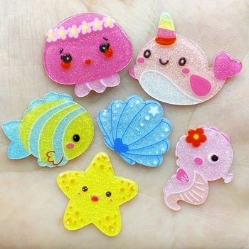 

10Pcs Acrylic Kawaii Mini Ocean Series Flatback Cabochon Scrapbook Hair Bows Clips DIY Embellishments Accessories D63