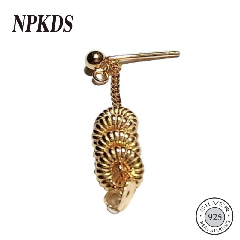 

925 Sterling Silver Flat String Bead Rear Hanging Stud Earrings Gold Creative Elegant 2019 Women's Earrings Silver Part Jewelry