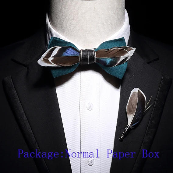 GUSLESON дизайн натуральный перо галстук-бабочка изысканный ручной работы Мужская брошь-бант булавка деревянная Подарочная коробка набор для свадьбы - Цвет: P10