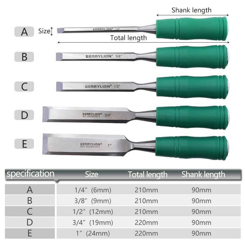 Wood Chisel 1/4"-1" Carving Knife for Wood Carving 65# Manganese Steel Woodworking Carving Tools