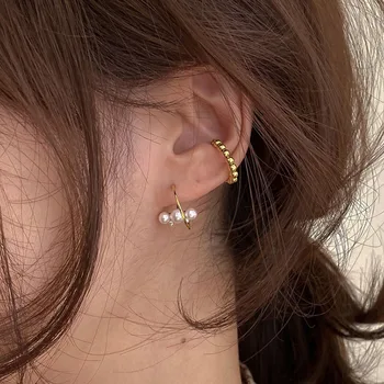 

Small Pearl Beads Gold Earrings For Women Korean Stylish Combination Piercing Stud Earring Silver Color Girls Ear Jewelry