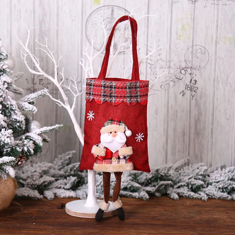 Новинка 20x55 см Красная рождественская сумка из мешковины Санта-Клаус клетчатая сумка-тоут рождественские украшения подарочный пакет конфеты сумки - Цвет: Santa Claus