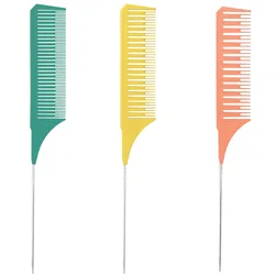 3pcs/set Anti-static dyeing brush Steel tip tail comb high temperature resistant hair cutting hairstylist highlighting comb