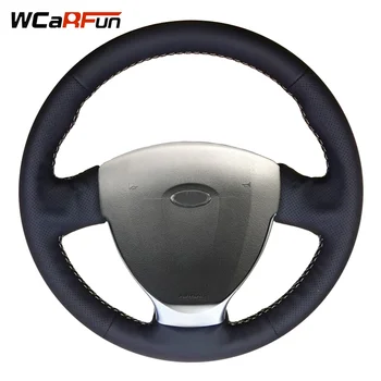 

WCaRFun Hand-stitched Black Artificial Leather Car Steering Wheel Cover for Lada Priora 2013-2018 Kalina 2 2013-2018