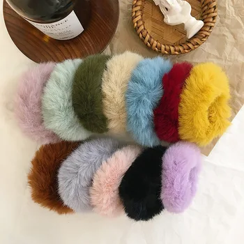 

New Mink Fur Cute Hair Rope Scrunchie Elastic Hair Rubber Plush Bands Gum Ponytail Holder For Women Girls Hair Accessories