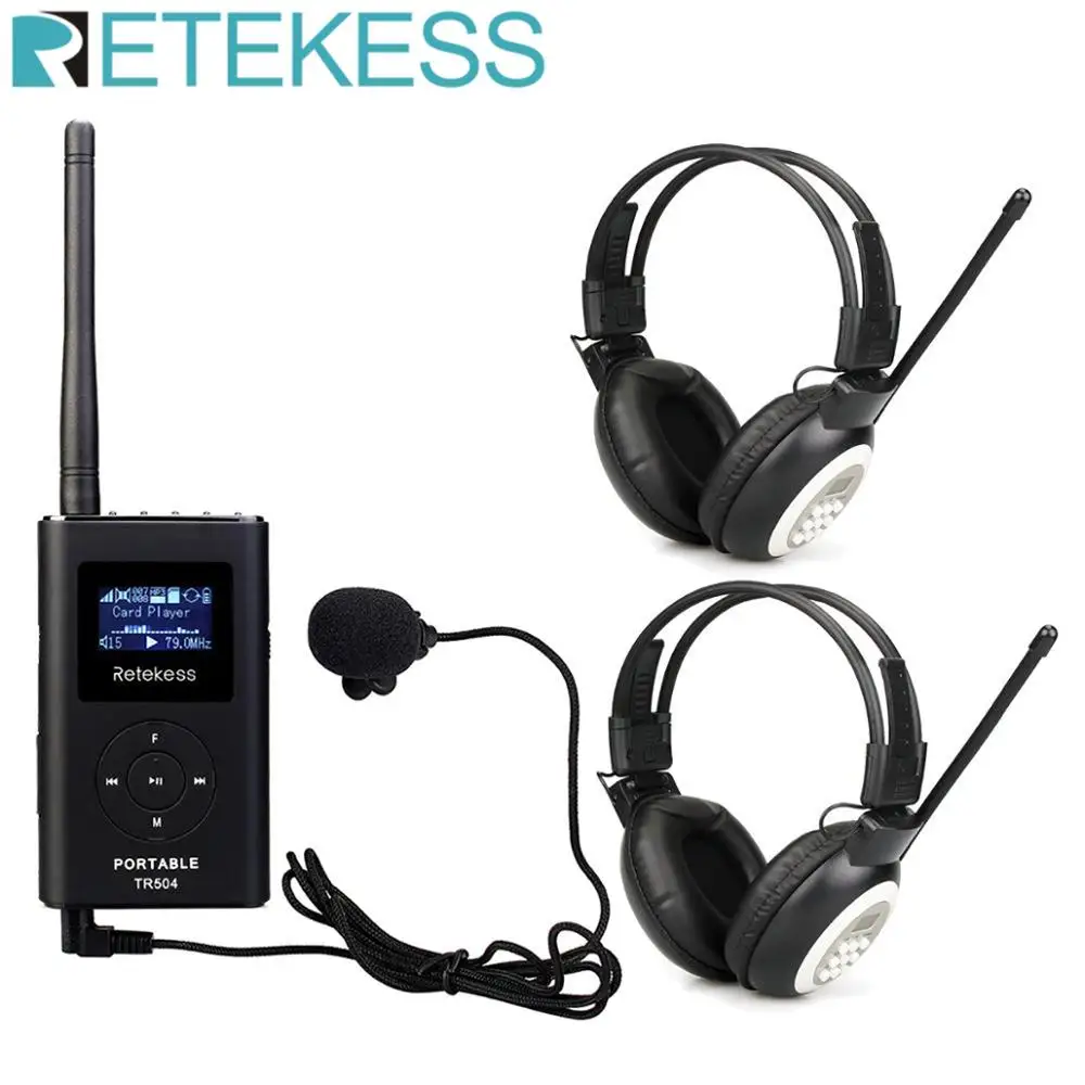 

2pcs Headphone TR101 + Portable 0.6W FM Transmitter TR504 MP3 Broadcast Radio Transmitter for Meeting Church Tour Guide System