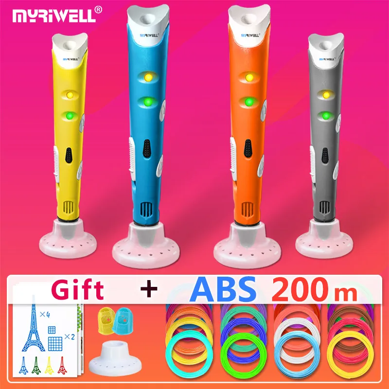 3d ручки myriwell + нить из АБС пластика 20*10 м ручка 3 d 2017 умная с 3D принтом лучший